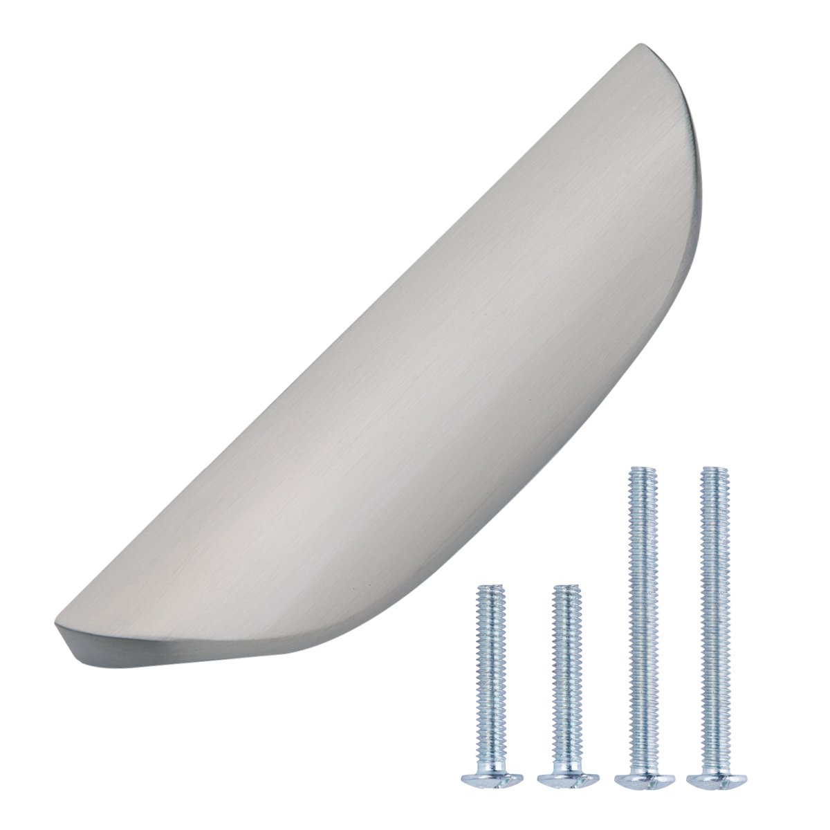 AmazonBasics Modern Finger Drawer Pull, 4.41" Length (2.52" Hole Center), Satin Nickel, 10-Pack