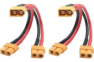 MAIXBOMR 2Pcs Short XT60 Parallel Battery Connector Cable,14AWG 1 Male to 2 Female Y Splitter Adapter Cable,10cm/3.93inch for RC Multicopter Quadcopter