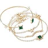 FUTIMELY 18K Gold Rhinestone Bracelet Set for Women,Trendy Silver Cubic Zirconia Stackable Chain Bangle Set,Aesthetic Anniversary Jewelry Gift