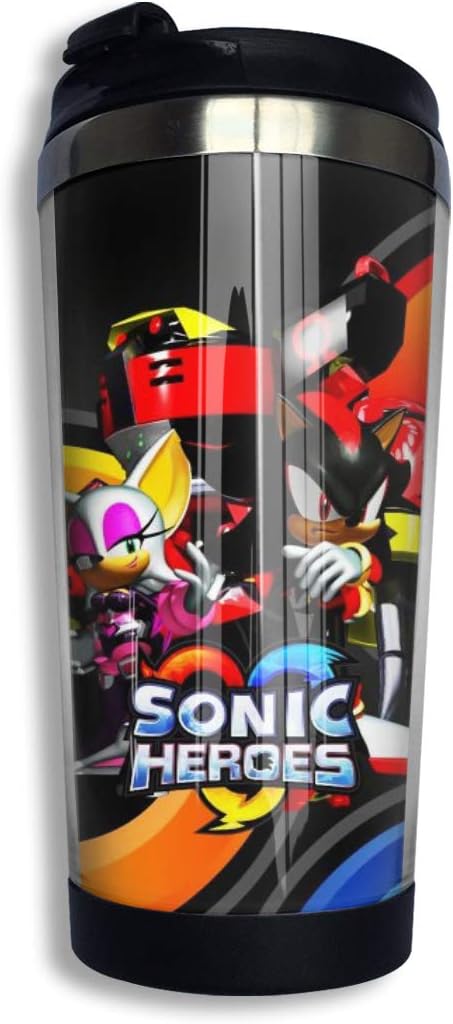 Vacuum Water Bottle Cup for Coffee & Tea - Outdoor Tumbler Mug with One Hand Operation Action Lid - Sonic Heroes Game Amy Rose and Shadow The Hedgehog Poster Stainless Steel Insulated 14 Oz