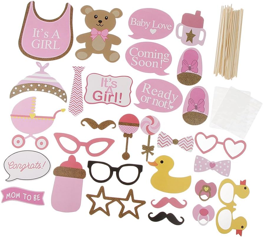 D Dolity It S A Girl Photo Atrezo Booth Children S Party Men Women Mask For Baby Shower Amazon Co Uk Kitchen Home