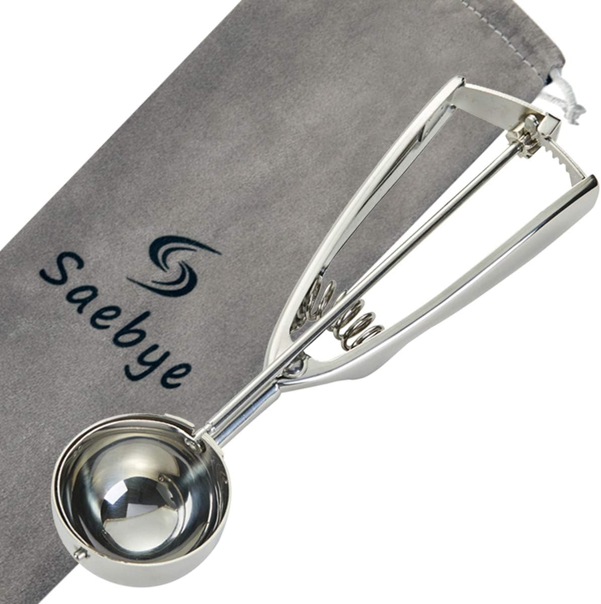 Saebye Medium Cookie Scoop, Medium Ice Cream Scoop in Velvet Bag, 2.1 Inch/ 53MM Scoop, 3.3 Tbsp/ 1.7Oz, Thicker Version, Made of Select 18/8 Stainless Steel
