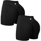 OQQ QQQ Women's High Waist Butt Lifting Workout Shorts Mini Shorts with Pockets Yoga Fitness Running Shorts 2 Pack