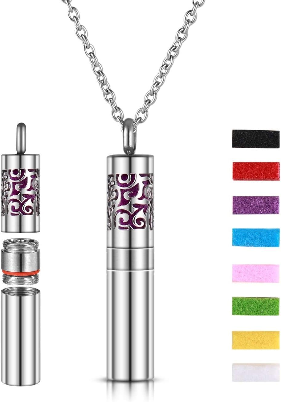 Essential Oil Diffuser Pendant Necklace Hollowed out Pattern Perfume Bottle Pendant Jewelry Scent locket (Flower)