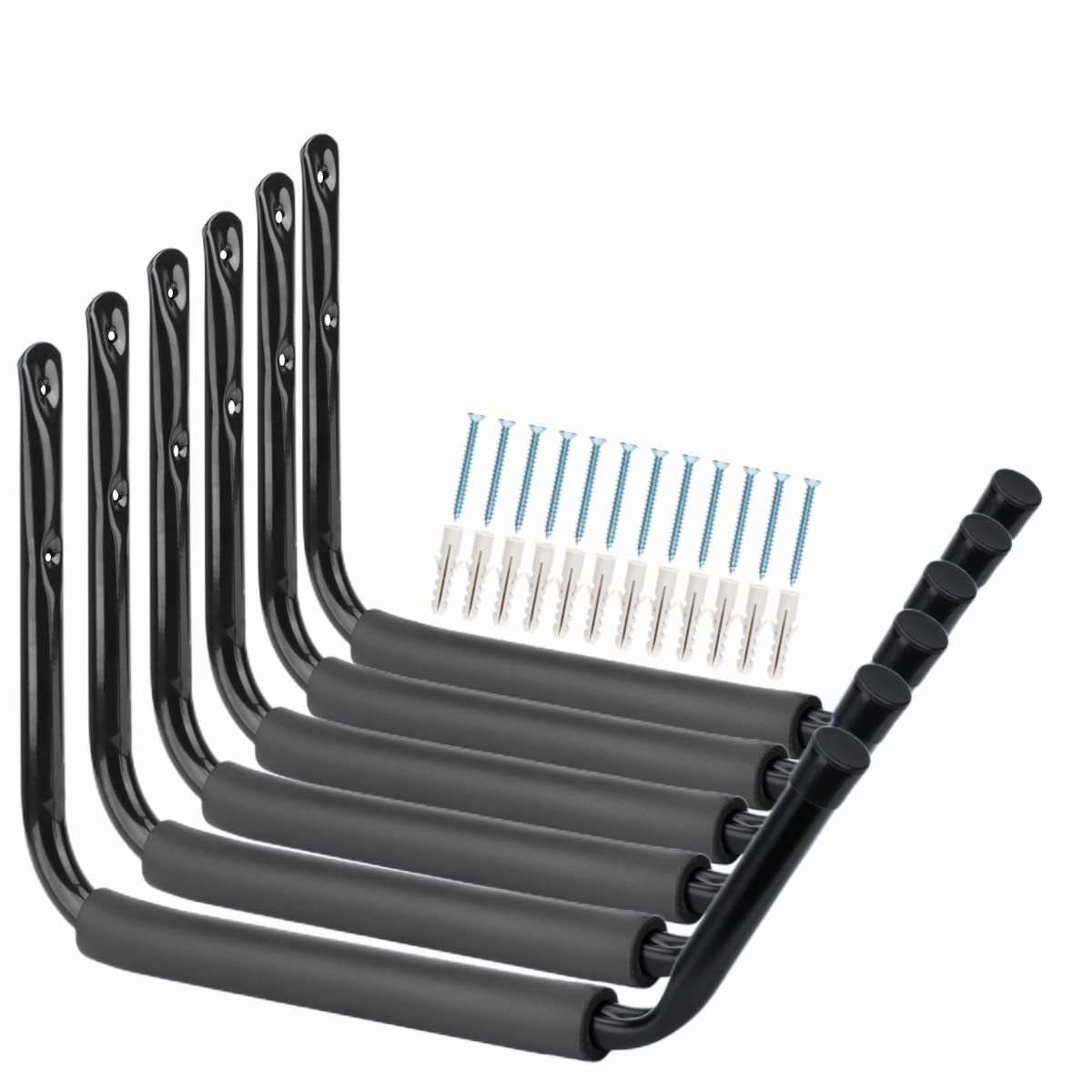 Whrsinlor Kayak Heavy Duty Storage Hooks, 15Inch Jumbo Arm Wall Mounted Canoe Storage Hanger Utility Organizer for Paddle Board, Surfboard, Snow Board, Wake Board, 6 Pack Kayak Storage Rack