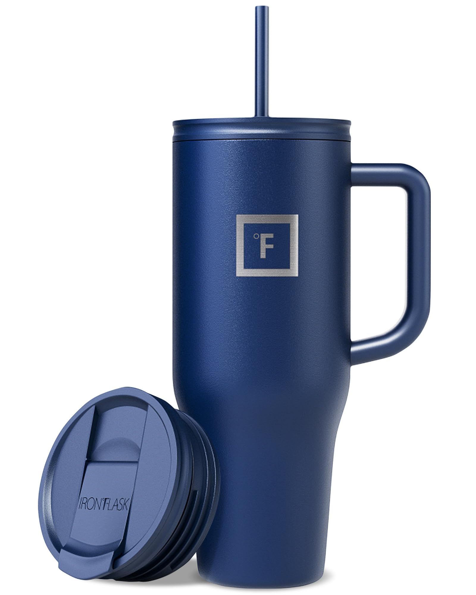 Photo 1 of IRON °FLASK Co-Pilot Insulated Mug w/Straw & Flip Cap Lids - Cup Holder Bottle for Hot, Cold Drink - Leak-Proof - Water, Coffee Portable Travel Mug - Twilight Blue, 40 Oz