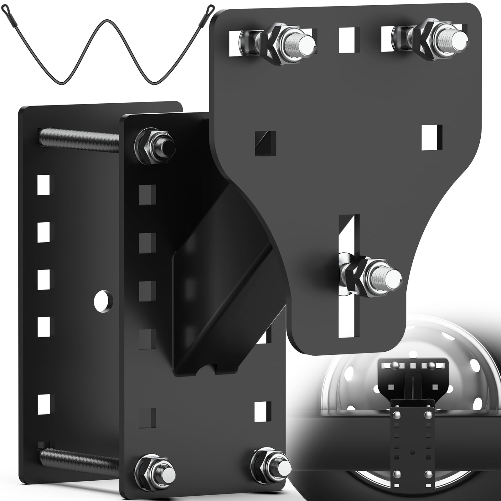 Photo 1 of (missing bolts) WELLUCK Trailer Spare Tire Mount for Utility Boat Trailer 3-Nuts Spare Tire Carrier Fits 4/5/6/8 Lugs Trailer Wheels on 4", 4.5'', 4.75'', 5'', 5.5'', 6'' and 6.5"Bolt Patterns,180Lbs, Anti-Theft Rope