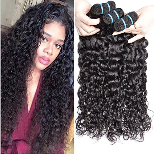 Brazilian Virgin Hair Water Wave 3 Bundles Deals Wet and Wavy Weave Human Hair Bundles No Shedding No Tangle 2018 New Fashion (14 16 16, natural black)
