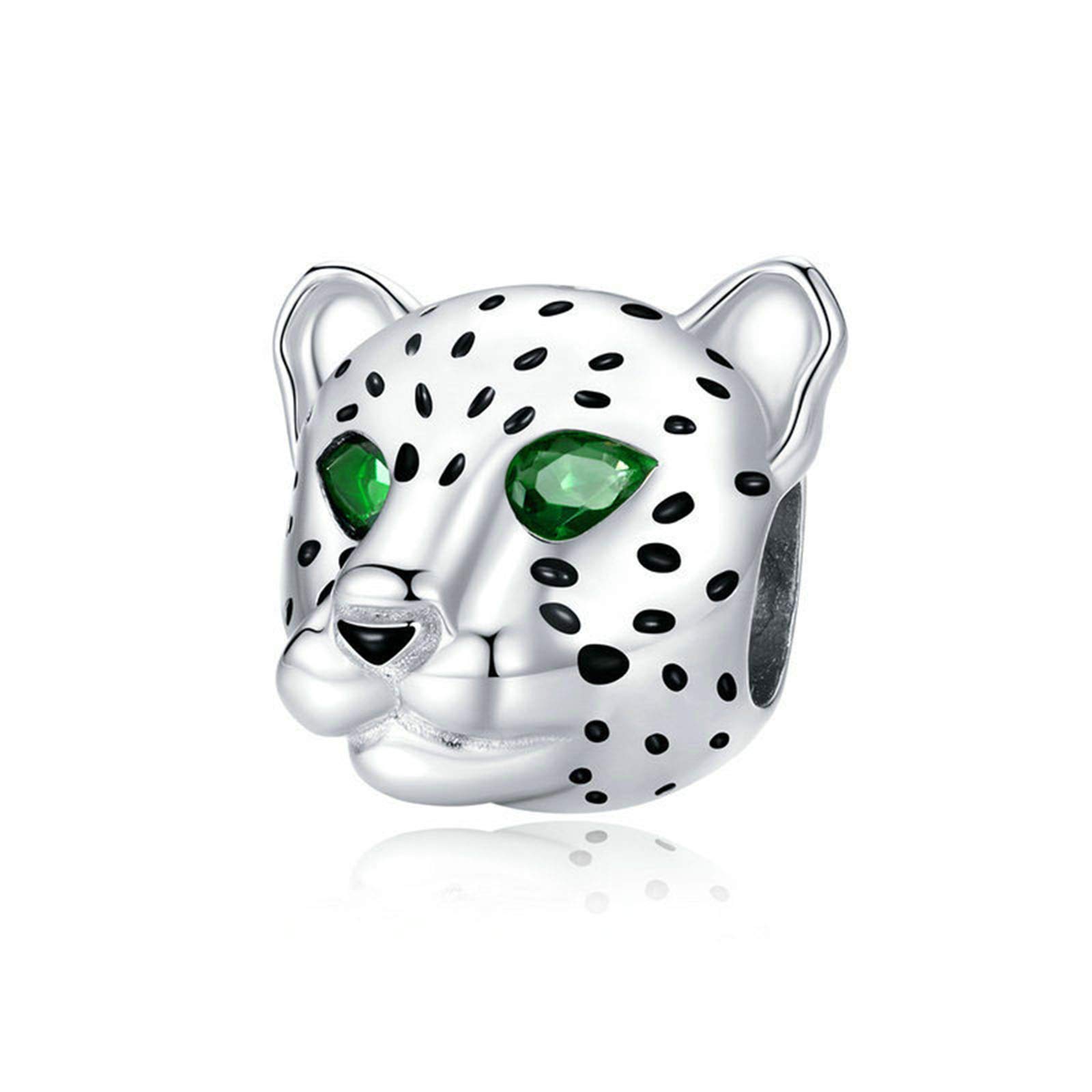 Leopard Charm 925 Sterling Silver Tiger Charm Cat Charm Cow Charm Monkey Charm Peacock Charm Animal Charm Pet Charm for Pandora Charm Bracelet (Leopard)