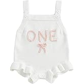 First Birthday Outfit Girl Sleeveless Bow One Embroidered Crochet Knit Romper Baby girl 1st Birthday Clothes