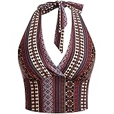 SOLY HUX Women's Boho Summer Halter Crop Tops Sleeveless Backless Tank Top Casual Sexy Going Out Tops