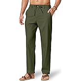 COOFANDY Men's Cotton Linen Pants Casual Drawstring Dress Pants Beach Summer Lightweight Trousers