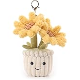 Apricot Lamb Yellow Sunflower Cute Keychain, Soft Stuffed Plush Toy Keyring for Kids' Backpack, Purse, 6 Inches