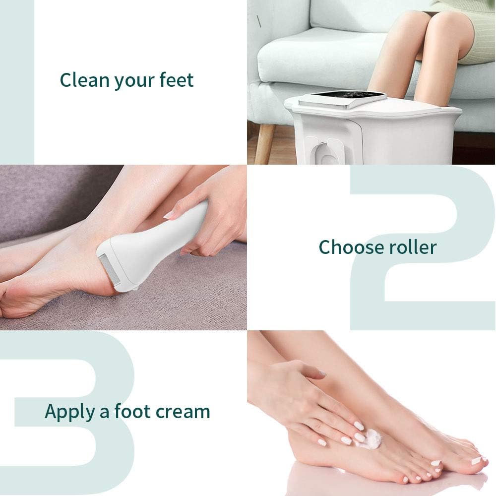 Electric Callus Remover, RUEOO Rechargeable Electronic Feet File Hard Skin Remover IPX7 Waterproof Pedicure Tool for Cracked Heels and Dead Skin, with 3 Coarse Roller Heads Foot Rasp: Health & Personal Care