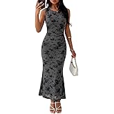 MEROKEETY Women's Summer Sleeveless Floral Maxi Dress 2026 Bodycon Mesh Wedding Guest Cocktail Formal Party Dresses