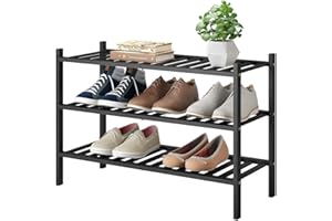FURSHUS Shoe Rack, 3-Tier Bamboo Stackable Shoe Shelf Storage Organizer, Shoe Stand for Closet, Entryway and Hallway