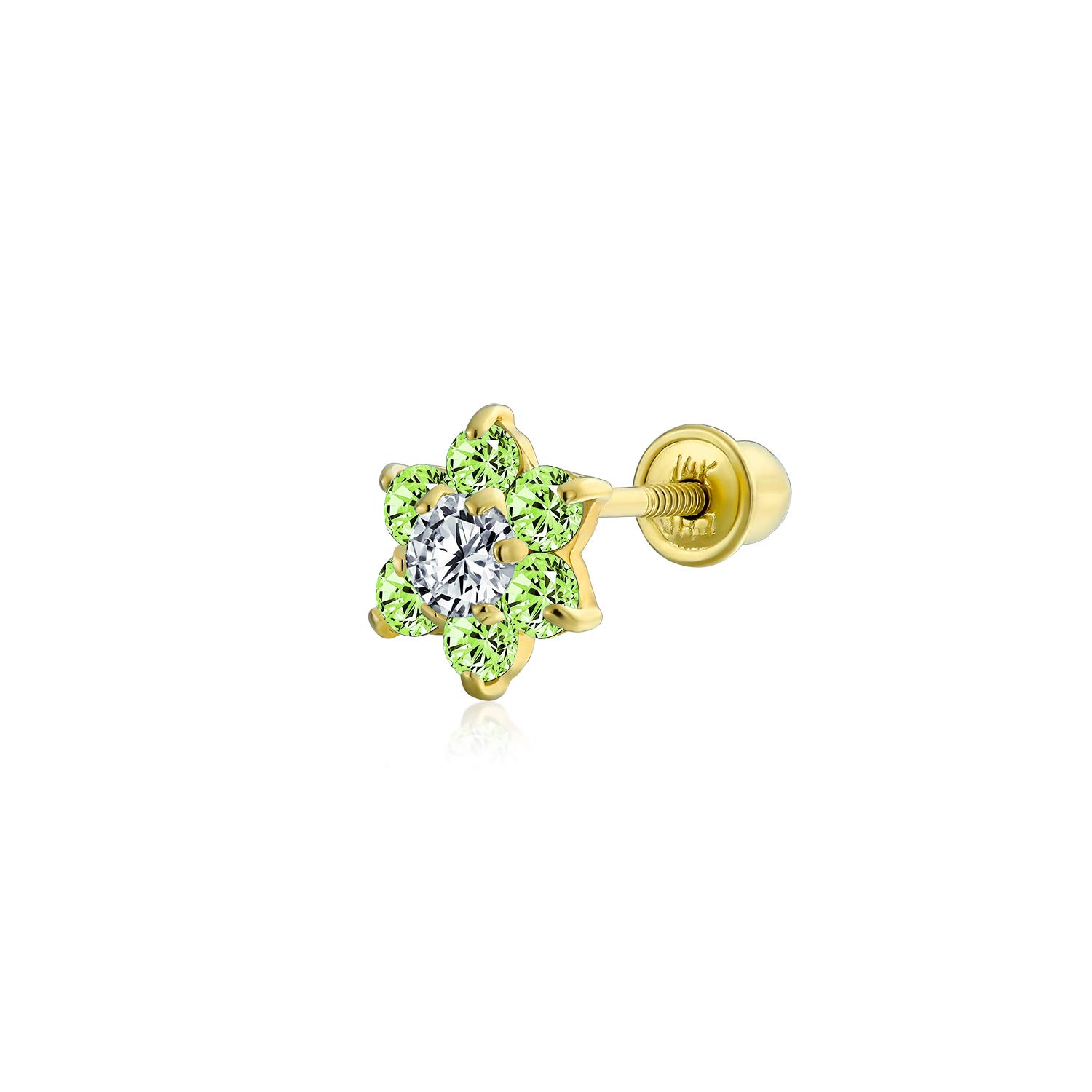 Bling Jewelry Tiny Light Green Cubic Zirconia Flower Helix Cartilage Ear Lobe Piercing Daith CZ 1 Piece Stud Earring For Women Teen Gold Screw back