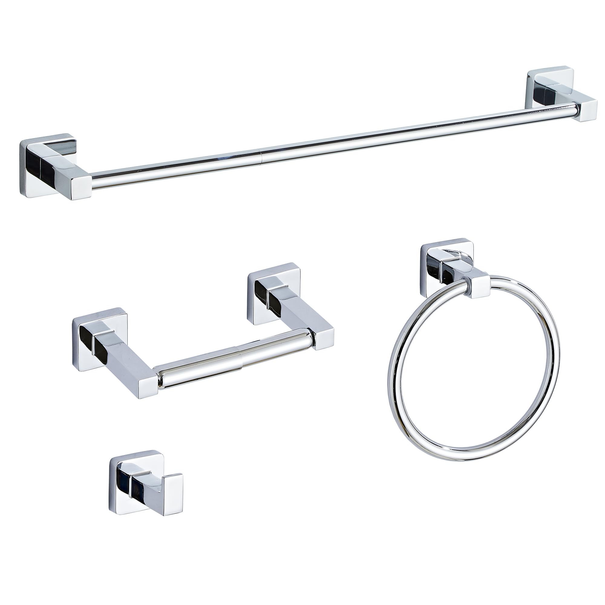 Photo 1 of Chrome Bathroom Hardware Set 4 Pieces,Bathroom Accessories Set Stainless Steel Wall Mounted, Hand Towel Bar, Towel Ring, Robe Towel Hooks,Toilet Paper Holder,Towel Bar Set, 23.6 Inch