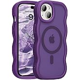 UEEBAI Magnetic for iPhone 14 Case & iPhone 13 Case, Compatible with MagSafe, 2025 Transparent Wave Frame Design Soft Edge Cover Cute Clear Matte Shockproof Protective Phone Cover, Purple