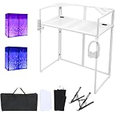 ANGELBECKE Portable DJ Booth Facade,DJ Table,Heavy-Duty DJ Table Stand Portable Booth,Iron Plate Surface DJ Facade Booth,with Carry Bag &amp; Hook &amp; Cup Holder (41.3"L x 20.4"W x 43.3"H)