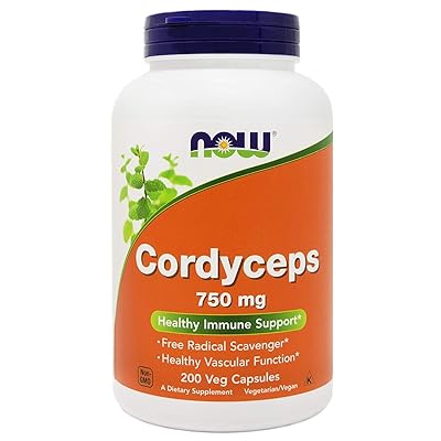 NOW Foods Cordyceps 200 Vegan Caps, 750mg, Organic Cordyceps Sinensis Mycelium Mushroom Powder - in Non-Organic Capsules - Non-GMO VCaps