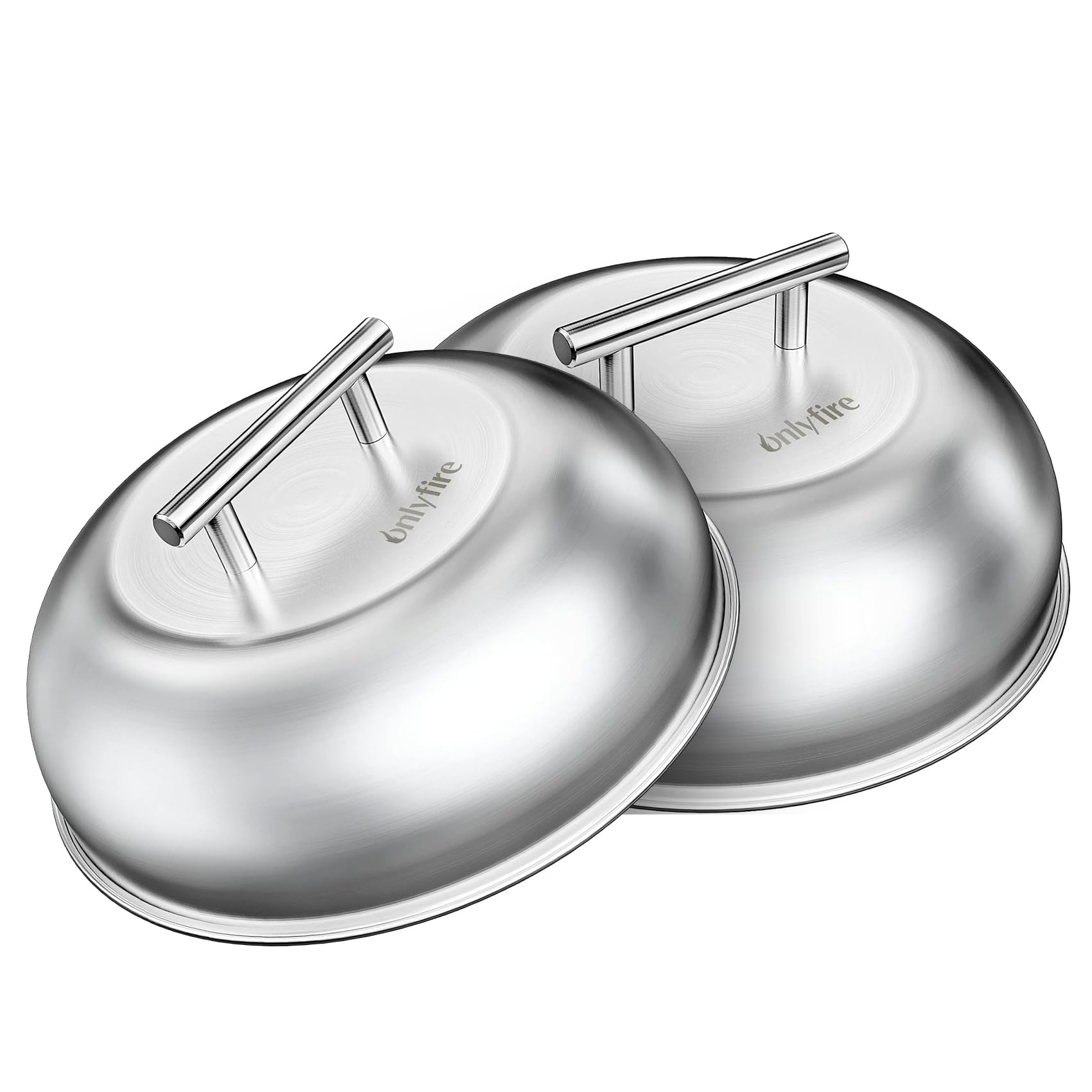 Onlyfire 2 Pcs Cheese Melting Dome, Stainless Steel Burger Cover for Griddle Grill and Outdoor Camping, Round Basting Cover, 23×23×7 cm
