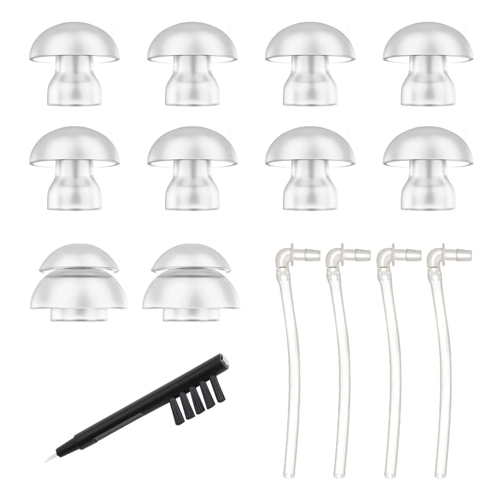 Xiciki 15 Pcs Hearing Aid Domes with Tubes, Silicone Ear Tips, 12mm/14mm Replacement, Hearing Aids Parts for Phonak Hearing Aid Domes, Hearing Aids Accessories, Includes Cleaning Tool