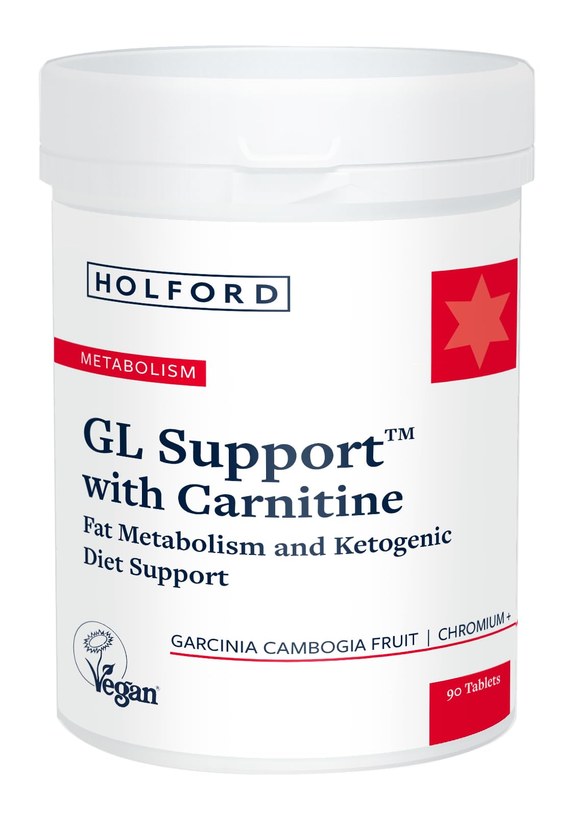 Patrick HOLFORD GL Support/Weight Management Supplement/for Fat Metabolism & Keto Diet Support / 3 Nutrients/Garcinia Cambogia 2230mg / Naturally Sourced / 90 Tablets/Vegan/for Women & Men