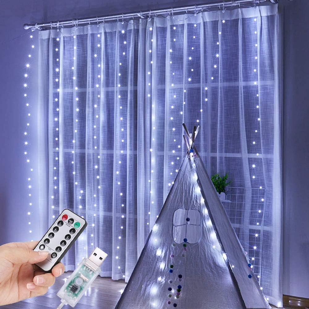 Rideau Lumineux 600 LED 6m X 3m - 8 Modes Éclairage Blanc Chaud Décoration Noël Mariage
