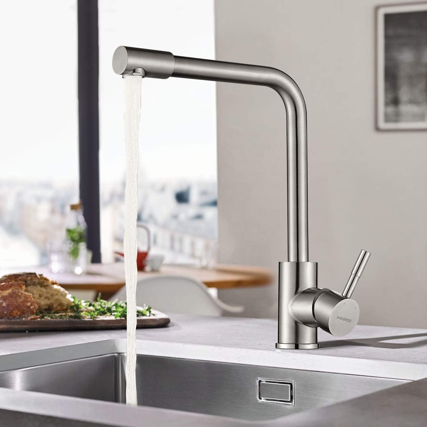 WOOHSE Grifo de Cocina de 360° Giratorio Grifería de Fregadero con