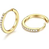 14K Gold Plated Hoop Earrings 925 Sterling Silver Cubic Zirconia Huggie Hoop Earrings for Women, Hypoallergenic Lightweight for Daily Birthday Christmas Valentine's Day Gifts(White/14K Gold)