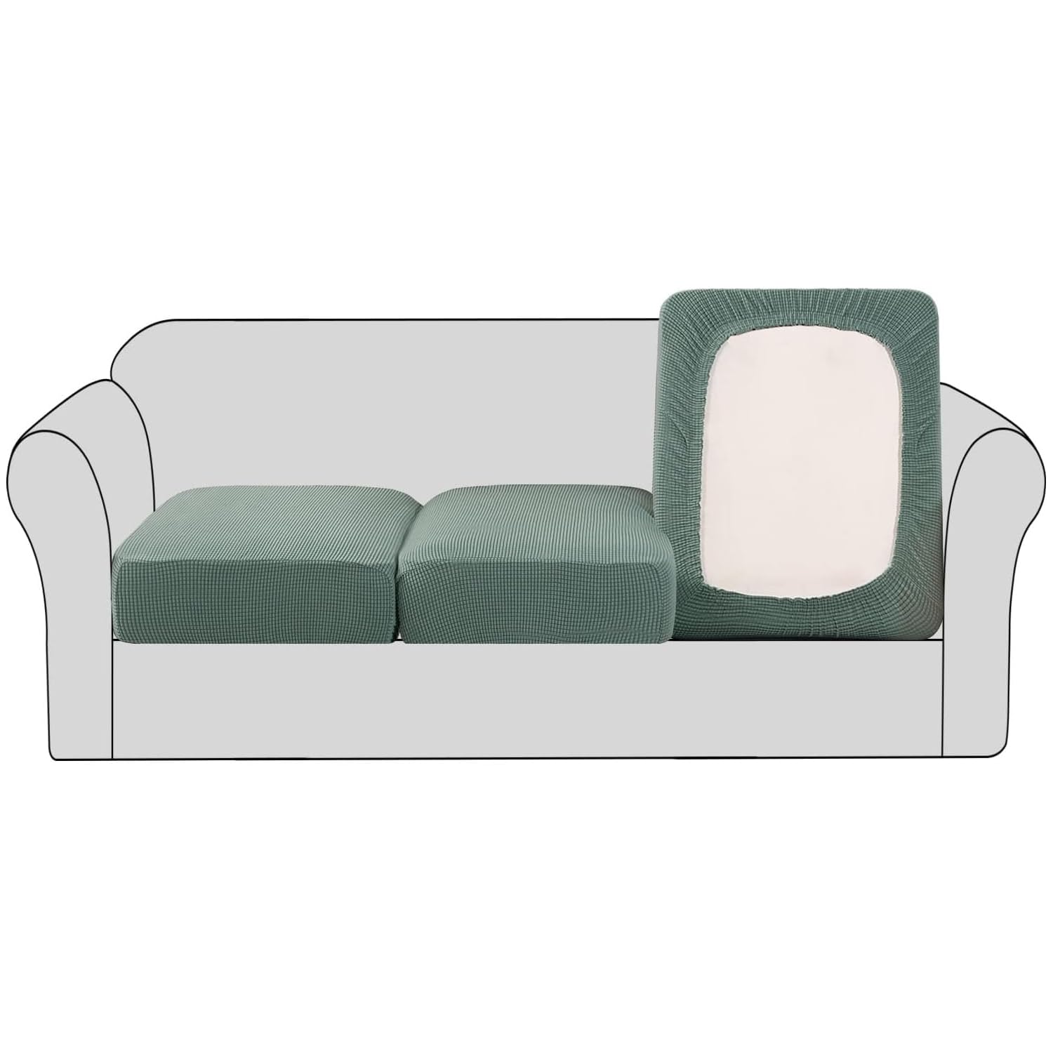 BellaHills Stretch Sofa Seat Cushion Cover Sofa Couch Cushion Furniture Protector Sofa Slipcover with Elastic Bottom Spandex Jacquard Fabric Small Checks(3 Pieces, Sage)