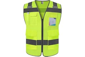TCCFCCT Construction Vest 5 Pockets Reflective Safety Vest for Men Women, High Visibility Work Vest with Tabs for Walkie-talkie, Durable to Use, Meets ANSI/ISEA, T5-Yellow, S