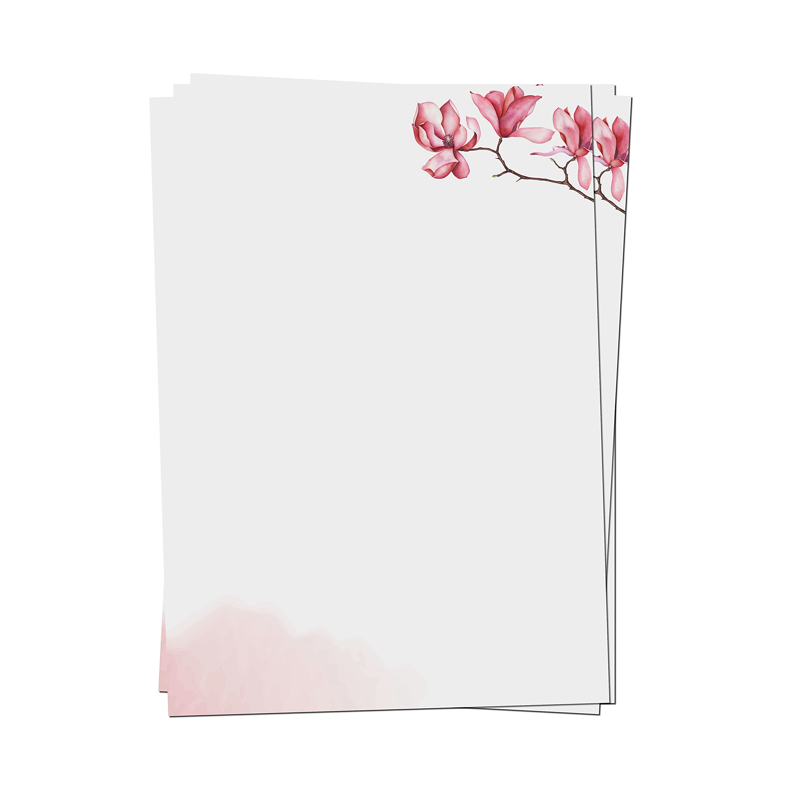 Presentou 50 x Writing Paper Printed on Both Sides 120 g Paper | Writing Paper Certificate Paper Menu Love Letter (Watercolour Flowers Pink, 50 Sheets)