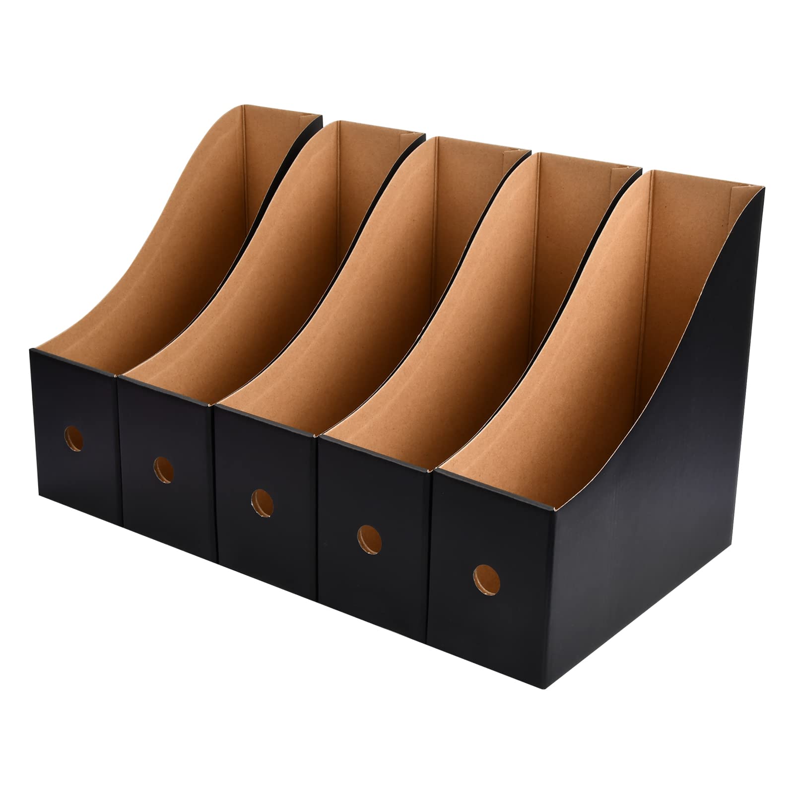 5 Pcs Magazine Files Holder, Desktop File Organizer with Labels, Cardboard File Rack, Foldable A4 Folder Holder, Magazine Storage Boxes for School Office Dormitory Home Files Storage (Black)