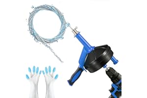 BACEYIOU Drain Auger, Breezz Clog Remover with Drill Adapter, 25 Feet Flexible Plumbing Snake Use Manually or Powered for Kitchen,Bathrom and Shower Sink, Comes with Gloves