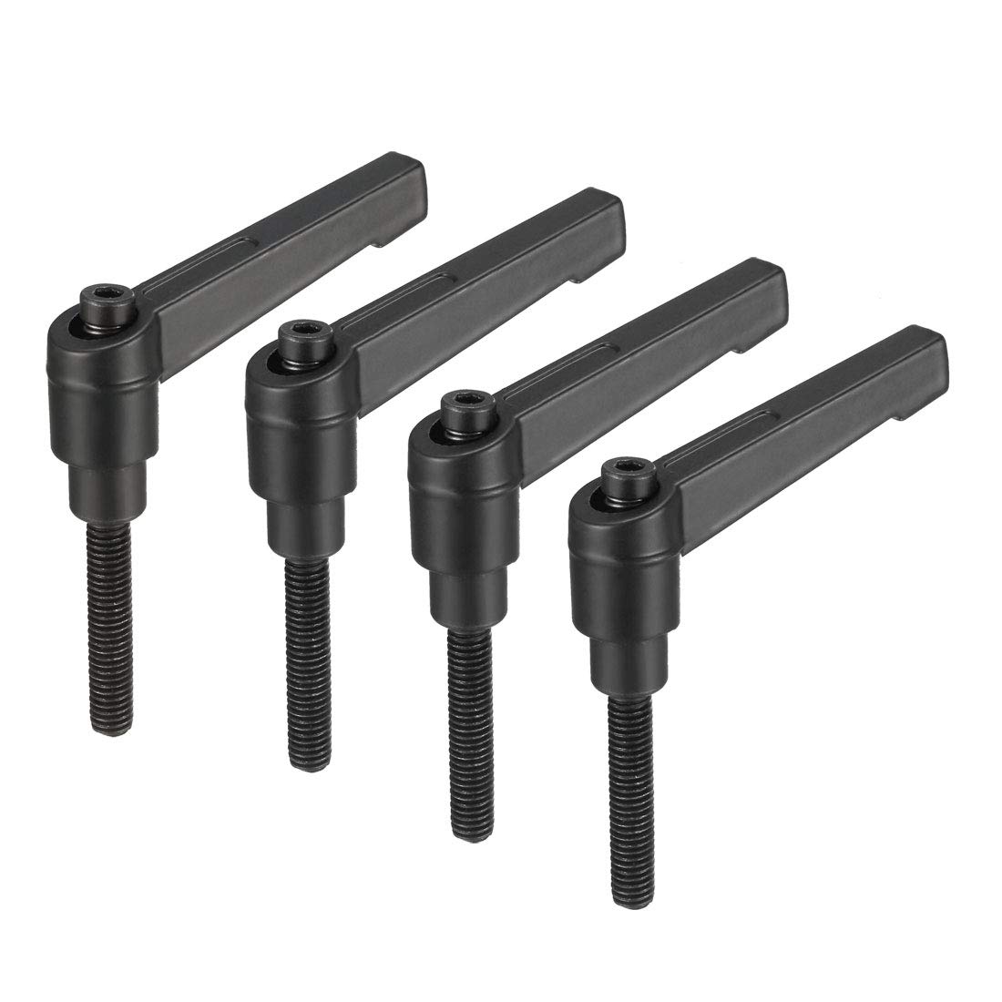 sourcing map M6 x 31.5mm Handle Adjustable Clamping Lever Thread Push Button Ratchet Male Threaded Stud Knobs Locking Rotating Screw Handles Quick Release Bolt Black 4pcs
