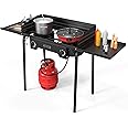 ROVSUN 2 Burner Outdoor Camping Stove with Wind Panel & Shelves, Heavy Sturdy Propane Burner, Gas Cooker with Detachable Legs & CSA Regulator for Home Camp Paito Cooking Frying Canning