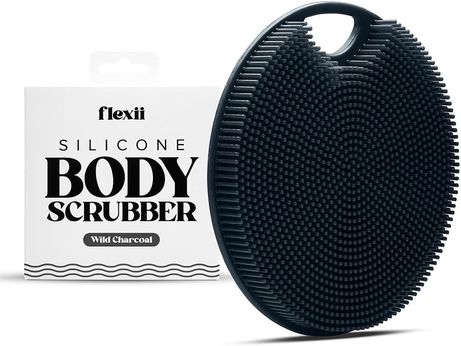flexii Silicone Body Scrubber Charcoal Premium Exfoliator Gentle Brush