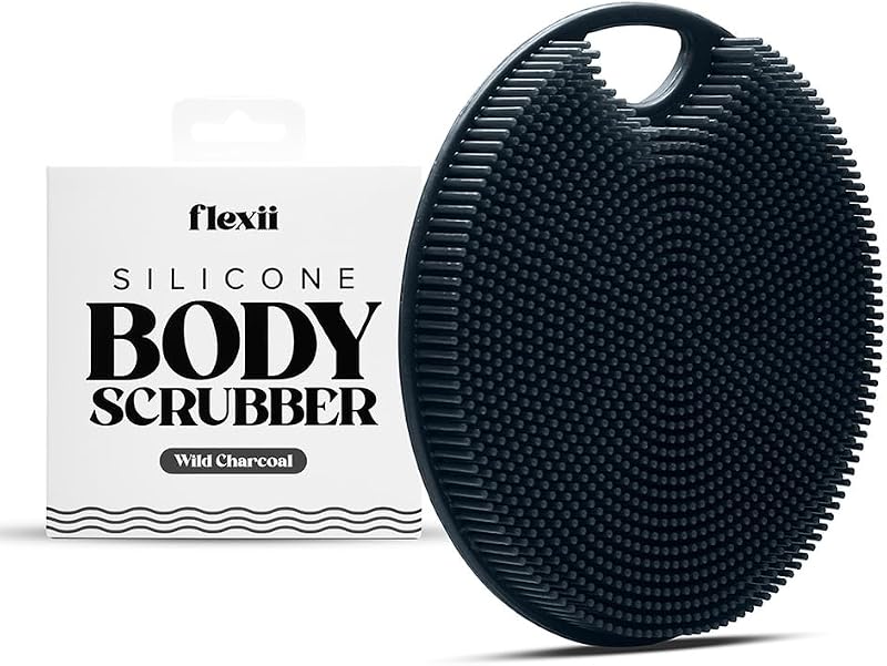 flexii Silicone Body Scrubber Charcoal Premium Exfoliator Gentle Brush