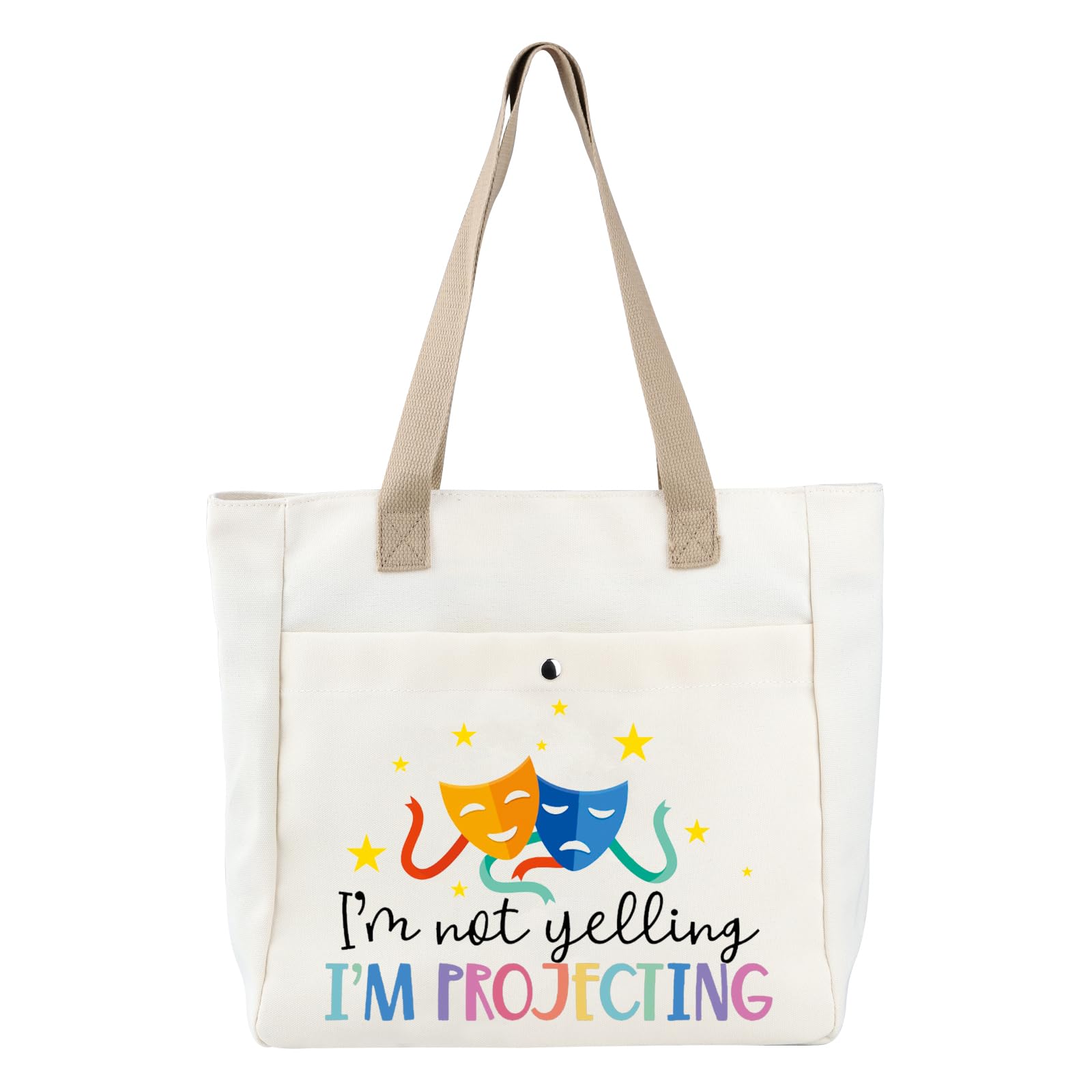 PLITI Theatre Tote Bag Drama Actor Actress Gift I'm Not Yelling I'm Projecting For Broadway Musical Gift Drama Theater Gift (Yelling Projecting TBU)