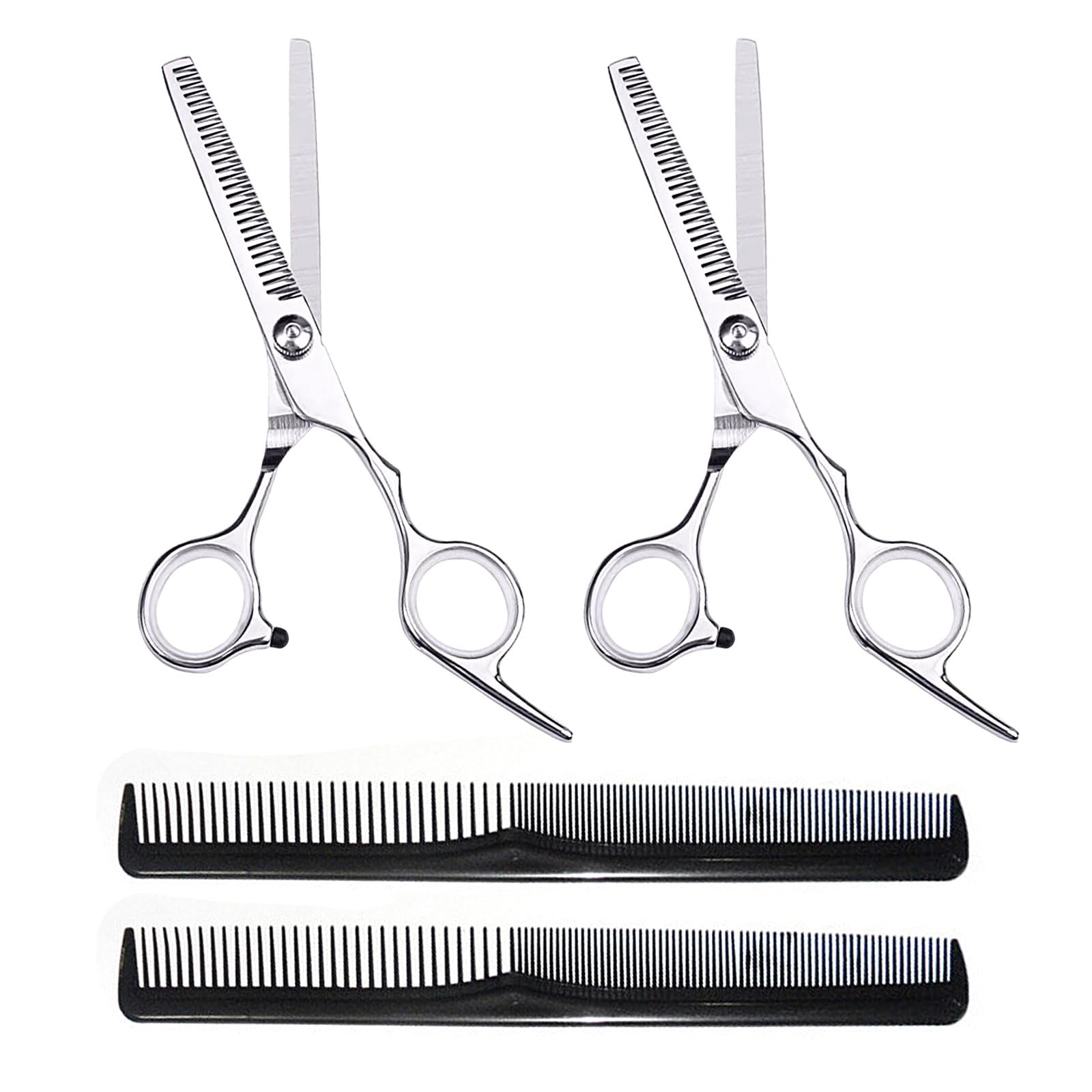 UILYNIU 4 Pcs Hairdressing Scissors Professional Thinning Shears Hair Cutting Teeth Scissors, 6 Inch Barber Hair Shears, Stainless Steel, for Hairdressing Cutting Texturizing & Styling (Silver)