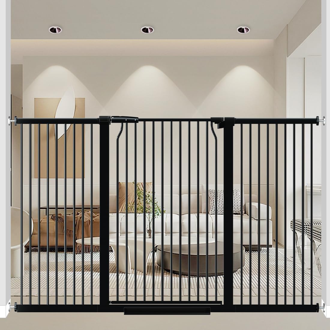 Photo 1 of THEYFIRST 41" Extra Tall Dog Gate for Doorways Stairs, 60.3-65.7 in in Wide Baby Gates Walk Thru, No Drill Long Pet Gate for Doggie Puppy, Auto Close Large Child Safety Gate with Door Indoor, Black
