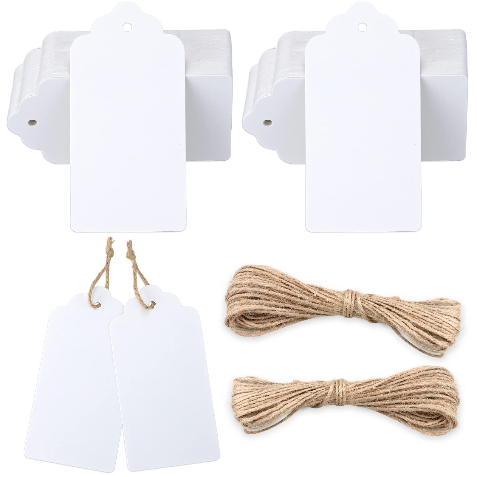 G2PLUS Kraft Paper Gift Tags - 100PCS Large Plain Gift Tags - 5x10CM White Blank Labels with String for Presents, 300g/m² — image 1