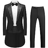 Rogers & Morris Men Tuxedo 4 Pieces Set Tail Coat Mess Jacket Style Serie Solid Black