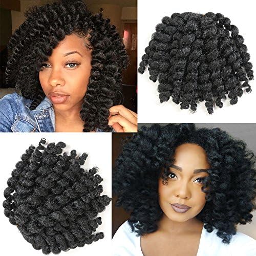 8inches 3 Packs Wand Curl Crochet Hair Jamaican Bounce Synthetic Hair Extension African Collection Crochet Braid (Black)