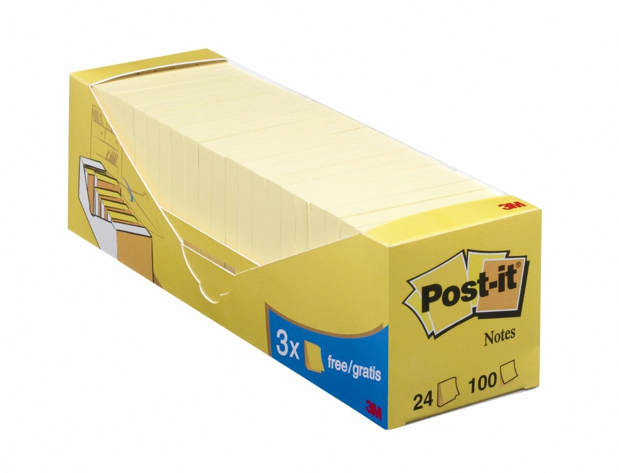 Post-It 654–Y24 Sticky Notes 76 x 76 MM, Yellow, 24 Pads A 100 Sheets — image 1