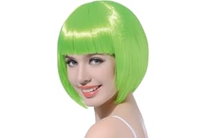 FREE BEAUTY Green Short Bob Cosplay Flapper Wig-Synthetic Costume Party Women's Natural Looking St. Patrick's Day Carnival Halloween Christmas Bangs Wigs