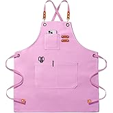 OUNLEN Chef Apron for Men Women Canvas Aprons with 3 Pockets Cross Back Resistant Work Apron for Cooking