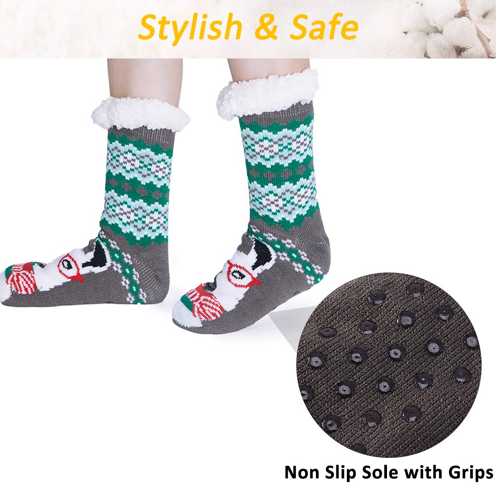 RAISEVERN Little Girls Winter Heavy Slipper Socks Festive Hilarious Sturdy Snuggly Lounge Socks Christmas Gentlemen Alpaca Green Weed Pixilated Winter Thickness Knitting Fuzzy Sox for Bed Sleeping